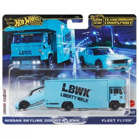 Hot Wheels premium Nissan Skyline 2000GTR LBWK + Fleet Flyer - Team Transport