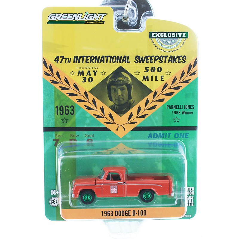 Greenlight 1963 Dodge D-100 47th International 500 Mile Sweepstakes Indianapolis - CHASE